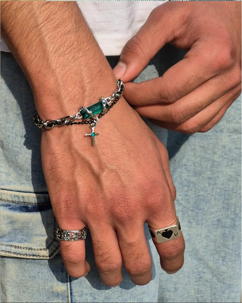 OBSIDIAN Green Dual Chain Bracelet