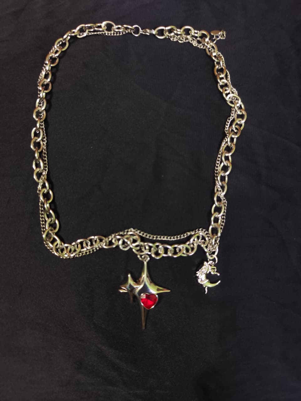 Crimson Eclipse Dual-Chain Necklace